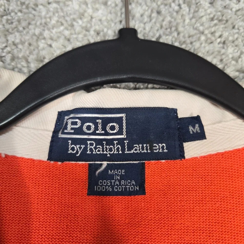 Vintage Polo Ralph Lauren Rugby Polo Shirt Mens Medium Orange Long Sleeve